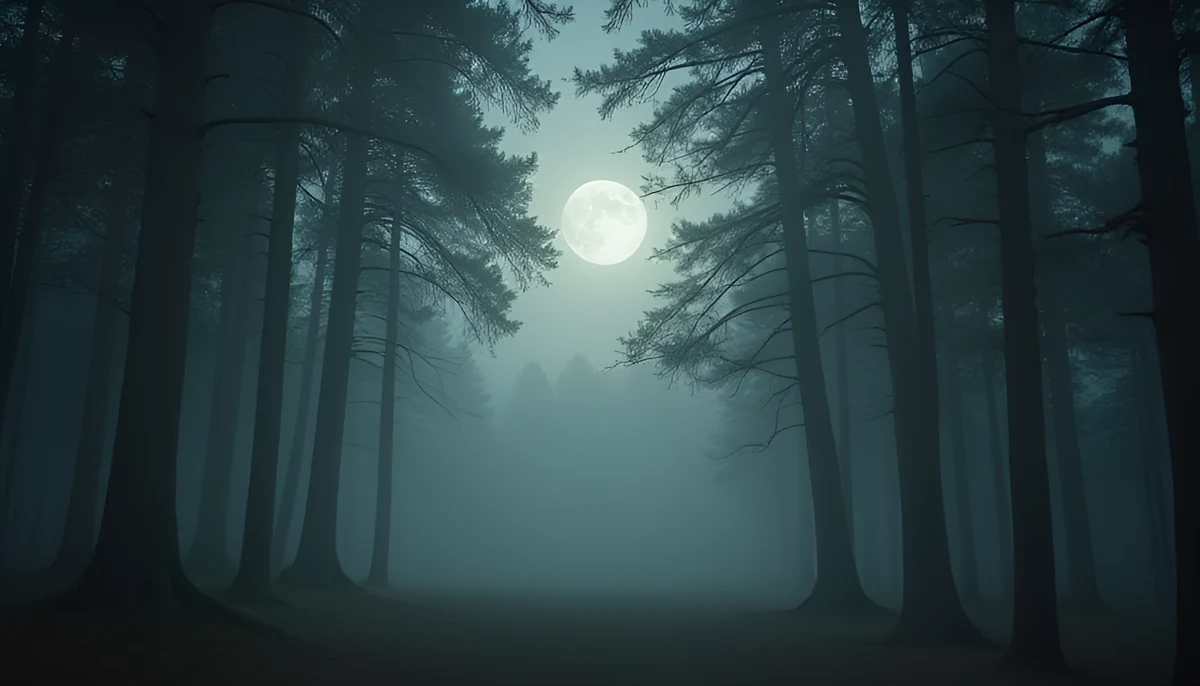 새벽 물안개가 나무 사이로 흐르는 달빛 숲의 고요한 풍경, 영리함과 기회가 오가는 원숭이 꿈의 몽환적인 배경을 담은 이 글의 대표 이미지